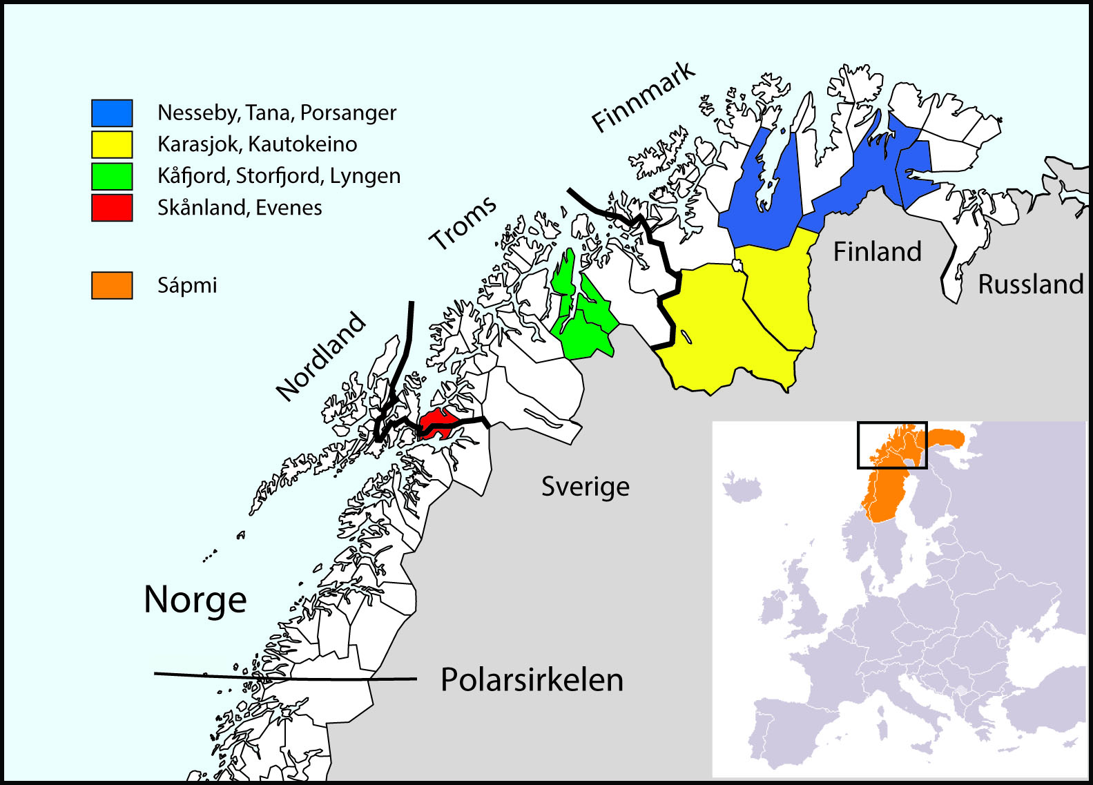 Figur 1. Kart over de kommunene som inngår i både SAMINOR 1 (2003-2004) og SAMINOR 2 (2012-2014). Kartet er laget av Marita Melhus, Senter for samisk helseforskning, UiT Norges Arktiske Universitet, Tromsø.